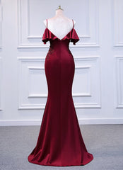 Wine Red Mermaid Sweetheart Straps Long Formal Dress, Wine Red Prom Dress