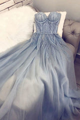 Blue Sweetheart Tulle Long Prom Dress, Blue Tulle Formal Dress, 2589