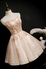Champagne Strapless Sequins Tulle Short Homecoming Dresses