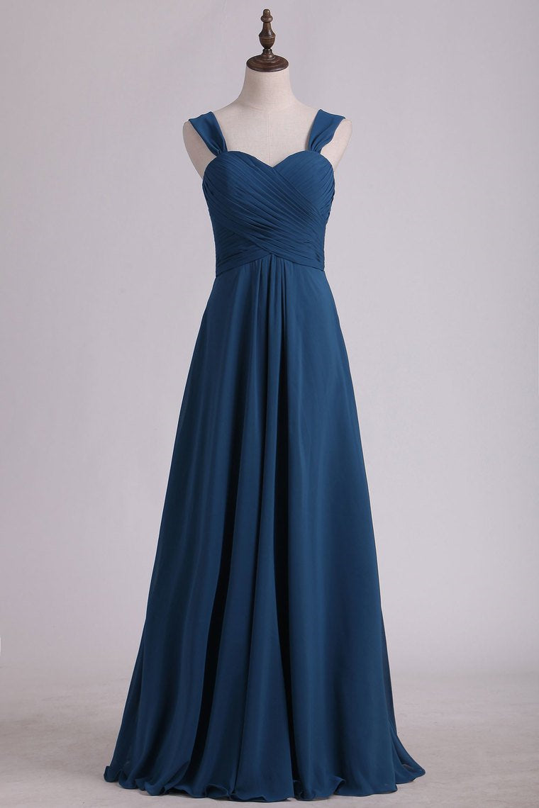 Navy Blue Chiffon Sweetheart A-Line Long Bridesmaid Dress
