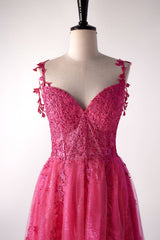 Off the Shoulder Fuchsia Lace A-line Formal Dress