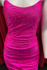 Neon Pink Beaded Scoop Neck Bodycon Cocktail Dress