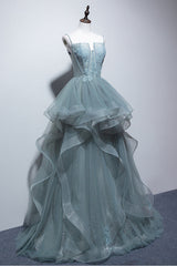 New Arrival Spaghetti Straps Tulle Long Formal Prom Dress, Charming Evening Party Dress