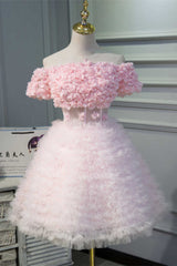 Pink Off-the-Shoulder Multi-tiered A-Line Homecoming Dress