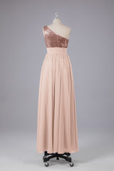 Beautiful  Sequins One-Shoulder Bridesmaid Dress with Pockets