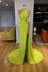 Unique Ginger yellow Triangle Neck Sexy high side-cut Long Evening Dress