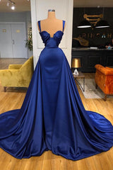 Chic Royal Blue Straps Sweetheart Prom Dress Overskirt With Detachable Train