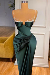 Gorgeous Dark Green Spaghetti-Straps Mermaid Prom Dress With Beadings