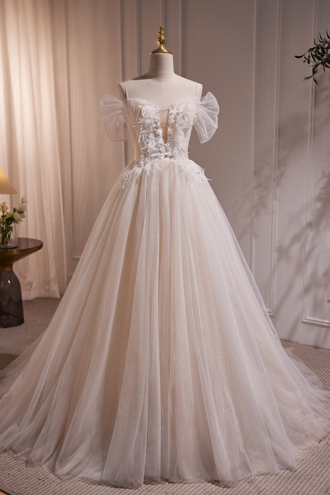 Charming Ivory A-Line Ball Gown Tulle Long Wedding Dresses