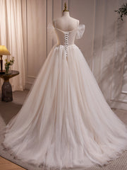 Charming Ivory A-Line Ball Gown Tulle Long Wedding Dresses