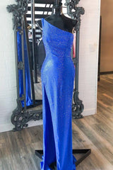 One Shoulder Mermaid Royal Blue Long Formal Dress