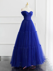 Burgundy A-line Off Shoulder Tulle Shiny Long Prom Dress