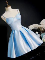 Light Blue Satin Sweetheart Homecoming Dress, Blue Short Prom Dress, Party Dress