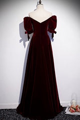 Modest Charming Burgundy Long Prom Dresses Vintage Evening Dresses With Bowknot