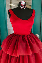 Red High Low Tiered Homecoming Dress