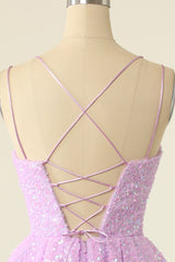 Light Purple Sequined A-Line Homeoming Dress