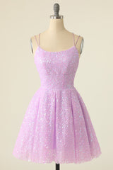 Light Purple Sequined A-Line Homeoming Dress