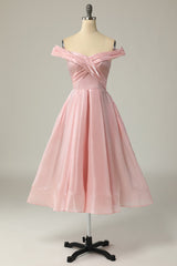 Pink Off the Shoulder Prom Dress