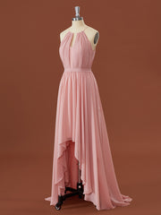 A-line Chiffon Halter Pleated Asymmetrical Bridesmaid Dress