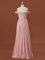 A-line Chiffon Off-the-Shoulder Appliques Lace Floor-Length Bridesmaid Dress