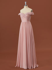 A-line Chiffon Off-the-Shoulder Appliques Lace Floor-Length Bridesmaid Dress