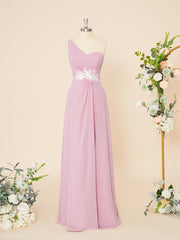A-line Chiffon One-Shoulder Appliques Lace Floor-Length Dress