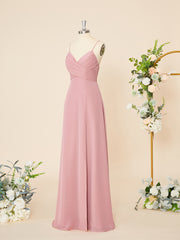 A-line Chiffon V-neck Pleated Floor-Length Dress