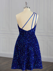 A-line One-Shoulder Sequin Short/Mini Velvet Sequins Dress