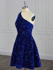 A-line One-Shoulder Sequin Short/Mini Velvet Sequins Dress