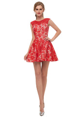 A-Line Red Lace Sleeveless Mini Homecoming Dresses