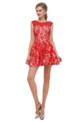 A-Line Red Lace Sleeveless Mini Homecoming Dresses