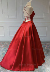 A Line Sleeveless Square Neckline Long Floor Length Satin Prom Dress