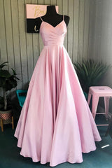 Elegant Pleated A Line Pink Customized Floor Length Long Prom Dress, Ae893