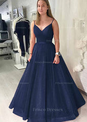 Ball Gown Long Floor Length Sparkling Tulle Prom Dress With Pleated