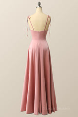 Blush Pink A-line Full Length Long Prom Dress