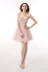 Blushing Pink Sweetheart Beaded A-line Short Homecoming Dresses