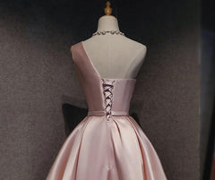 Pink Satin One Shoulder Homecoming Dress