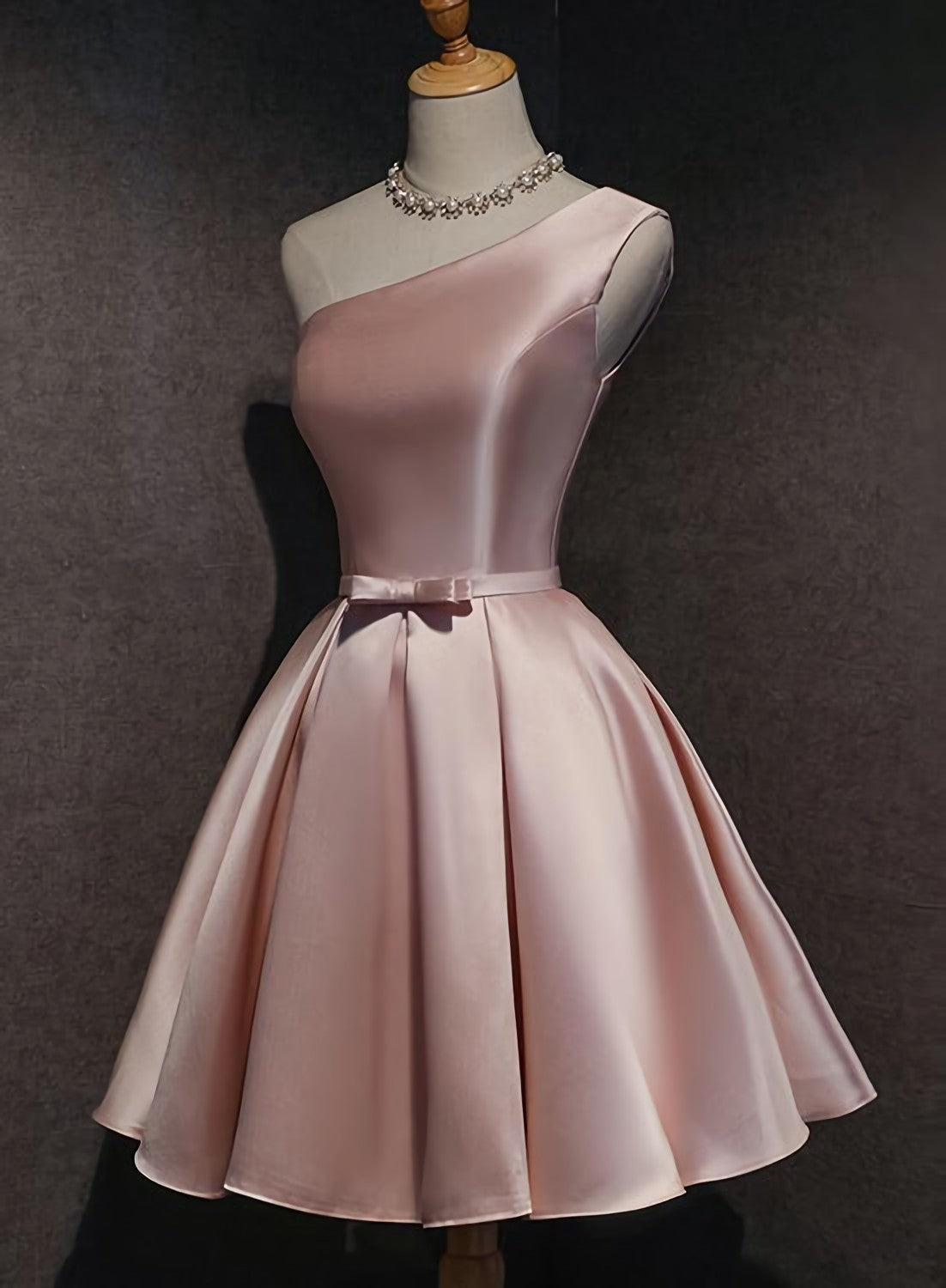 Pink Satin One Shoulder Homecoming Dress