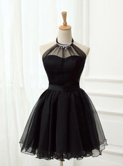 Sexy Black Lace Halter Long Sleeves Short Homecoming Dress