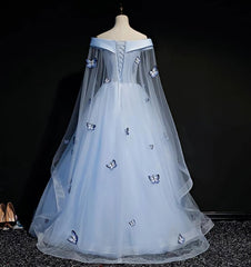 Beautiful Light Blue Ball Gown Lace Up Party Dress, Blue Prom Dress 2024