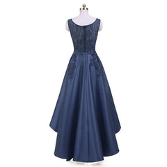 New Arrive Long Formal Prom Dress, Navy Blue Lace Beaded Wedding Party Dresses, High Low Bridesmaid Gowns Formal