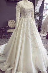 Ball Gown White Lace Wedding Dresses, Elegant Bridal Gown Prom Dress