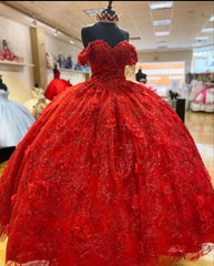 Elegant Red Ball Gown Quinceanera Prom Dress, For Sweet 16