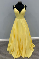 A-Line Yellow Long With Spaghetti Straps Prom Dresses