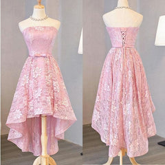 Nice Pink High Low Lace Dress, Pink High Low Dress, Lace Dress, Homecoming Dress