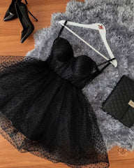 Black Polka Dot Tulle Strapless Corset Short Dress, Homecoming Dress