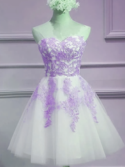 Lovely Sweetheart White Tulle With Purple Lace Cute Party Homecoming Dress