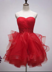 Beautiful Red Tulle Short Sweetheart Homecoming Dress, Lace Up Teen Party Dress, Tea Formal Dress
