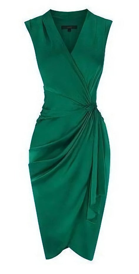 A Line Deep V Neck Green Satin Homecoming Dress