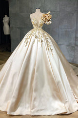 Classy Long A-Line Sweetheart Crystal Satin Ruffles Wedding Dress